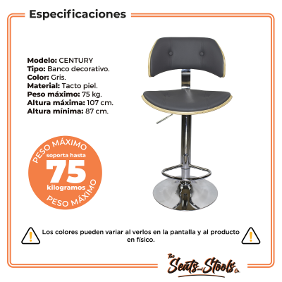 Set 2 Banco Silla Barra Giratorio Ajustable Century Gris 