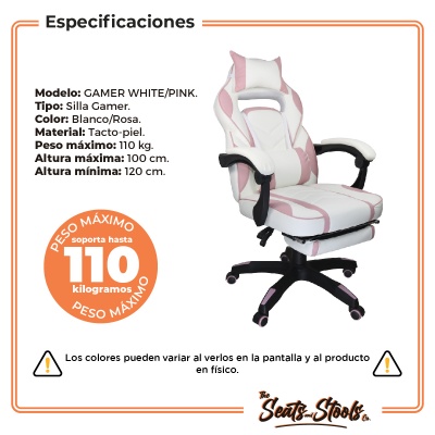 Silla Gamer Giratoria Reclinable Reposa Pies Blanco Rosa