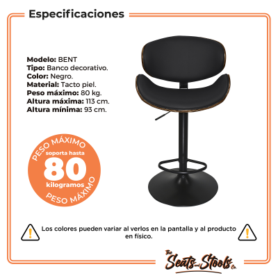 Banco Silla Barra Giratorio Ajustable Bent Color Negro