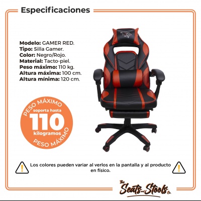 Silla Gamer Giratoria Reclinable Reposa Pies Roja