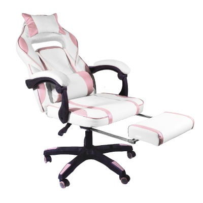 Silla Gamer Giratoria Reclinable Reposa Pies Blanco Rosa